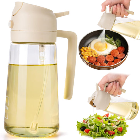 2 1 16oz/470ml in Oil Dispenser and Oil Sprayer for Cooking, Glass Olive Oil Dispenser Bottle Kitchen Gadget & Air
