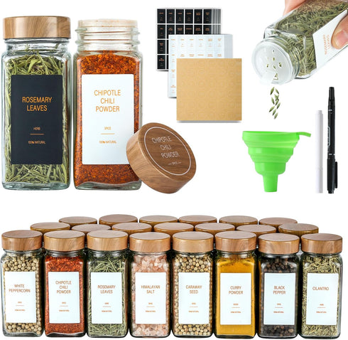 TESUNMU Spice Jars with Label4oz Seasoning Containers, Glass Spice Bottles with Shaker Lids,Funnel,