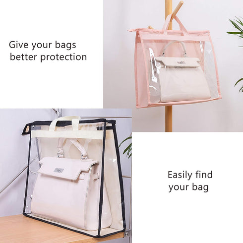 Vercord Clear PVC Handbag Dust-Free Cover, Moistureproof Purse Storage Bag with Handle Zipper for Closet Beige XXL