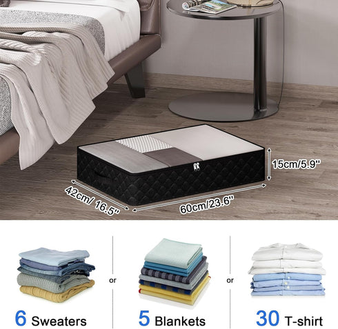 Fixwal 4 Pack Black Underbed Storage Bags with Clear Window and 2 Reinforced Handles Under Bed Storage Containers for Clothing, Bedding, Comforter by Fixwal