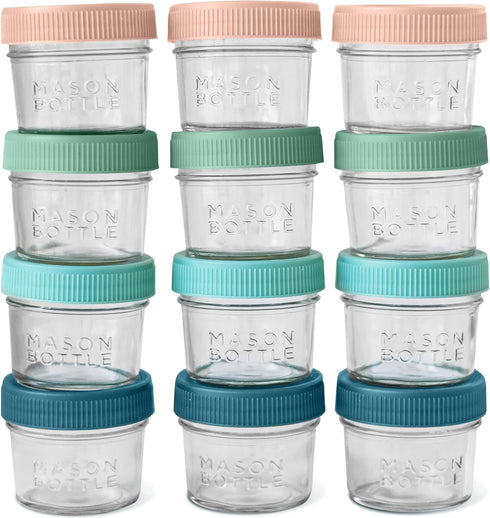 Mason Bottle 4oz Breast Milk Storage Jars (12-Pack) Reusable Glass Baby Food