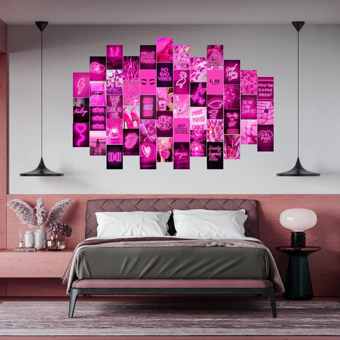 WOONKIT Pink Neon Wall Collage Kit - Aesthetic Pictures for Trendy Room Decor, 50pcs 4x6 Inch for Teen Girls