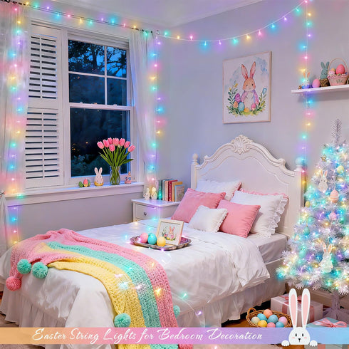 2 Pack 100 33ft 8 JMEXSUSS LED Easter String Lights Indoor Outdoor, Multicolor Easter Lights Plug in, Modes Connectable