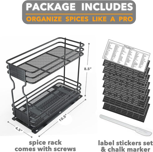 SpaceAid Pull Out Spice Rack Organizer for Cabinet, Heavy Duty Slide Out Kitchen Organizer with Labels, 4.5" W x 10.75"