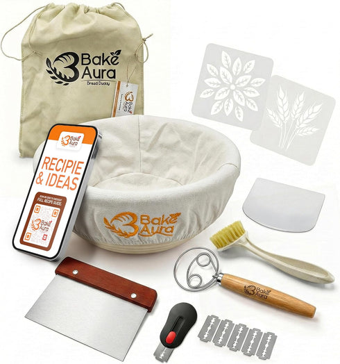 Bakeaura Bake Aura Bread Maker Sourdough Starter Kit with 9In Large Rattan Basket,