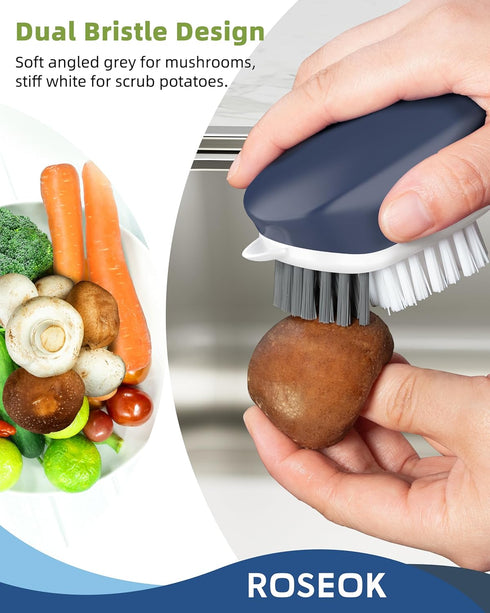 2 Pack ROSEOK Potato Scrubber and Veggie Brush, Self-Standing Kitchen Brush for Fruit and Vegetable Cleaning, Navy
