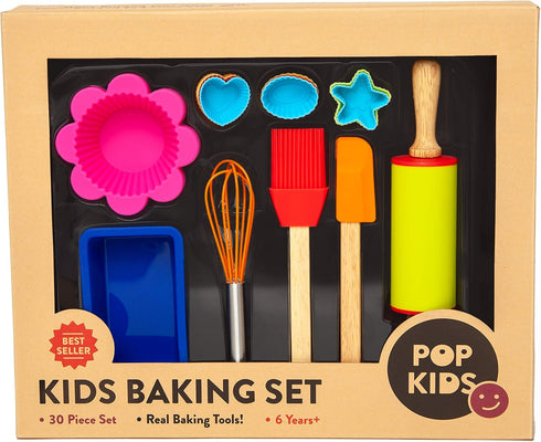 Pop Kids Pop Kid's 30-Piece Real Baking Tools For Kids Sized Cooking Bakeware Set