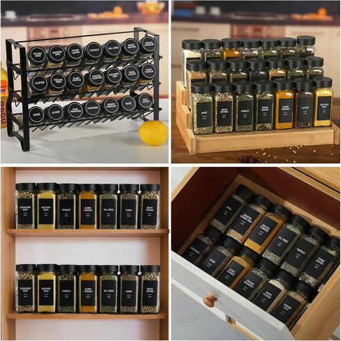 GMAMXD 36 Set, 4oz 492 1 Glass Spice Jars with Labels, Spice Jar Spice Containers, Seasoning Containers with Black