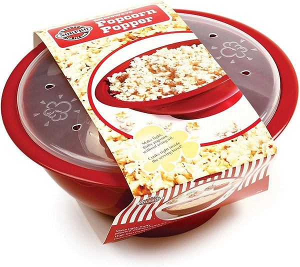 Norpro Microwave Popcorn Popper, 10.5" x 5" x 10.5", Red with Clear Lid