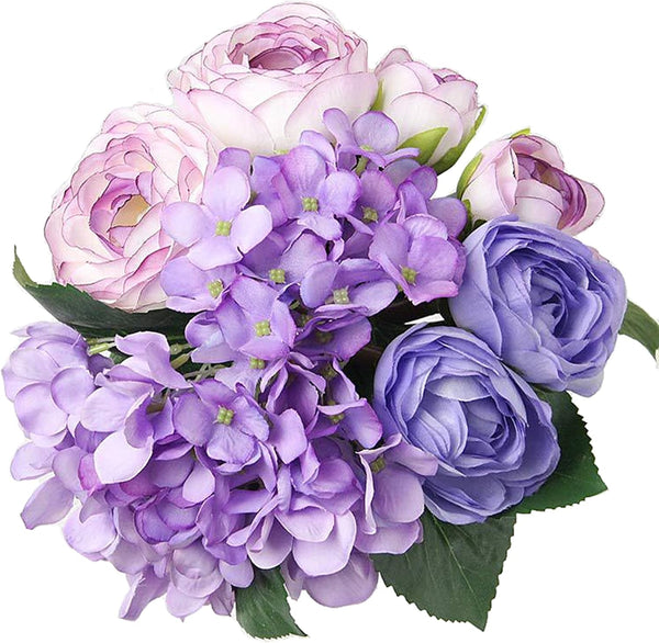 Felice Arts 12" Purple Hydrangea Silk Flowers Bouquet - Artificial Peonies for Wedding, Home Centerpieces