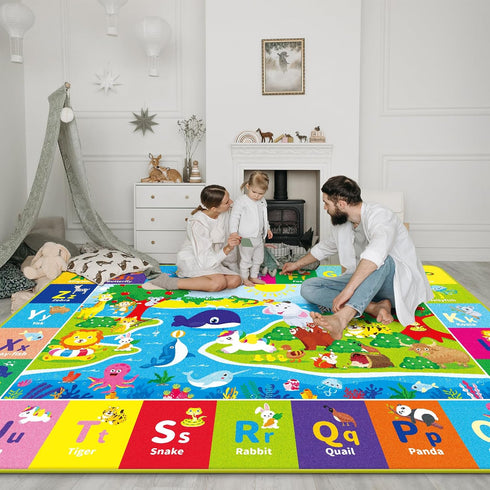 5X7 (78.7 59 INCH) FT Kids Rug for Playroom, Play Mat with ABC & Animals - Super Soft Non-Slip Crawling Rug for Baby