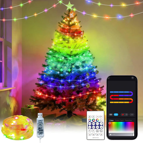 1Pack Lights,16ft 50 USB Plug in Christmas Fairy String LED Color Changing with APP Controlled & Remote Timer, Music