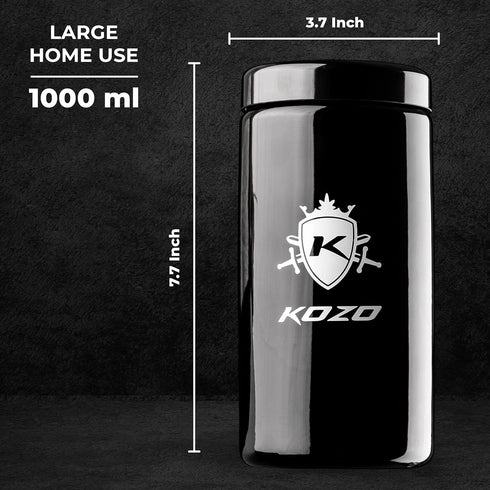 KOZO Black Glass Airtight Storage Jar with UV Protection, Humidity Pack, Large 2 oz Size (1000ml) for Spices and Herbs