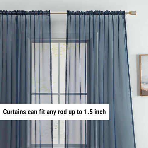 HLC.ME Navy Blue Sheer Voile Rod Pocket Curtain Panels for Bedroom, Kitchen, Living Room (54 x 72 inches, Set of 2)