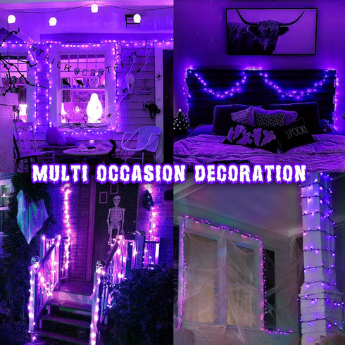 PEIDUO 82 FT 200 LED Purple String Lights Halloween Decorations Outdoor, Motion Sensor Controller with Spooky Music