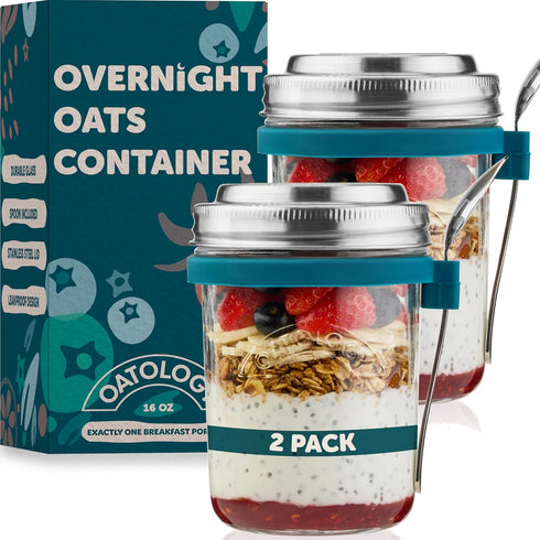 Overnight Oats Containers with Lids & Spoons - Stainless Steel Lid Leakproof