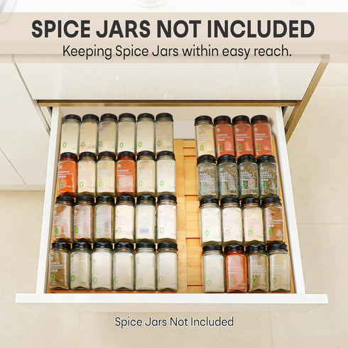 3.1 4 12" 23" Bamboo Spice Drawer Organizer, (Need Deep Drawer) Expandable Tier Spice Rack for Cabinet (From to Wide)