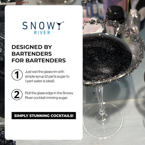 Rimmer Rimming, 3oz Snowy River Black, Cocktail & Margarita Sugar - Vibrant Naturally Colored Sugar for Cocktail Baking