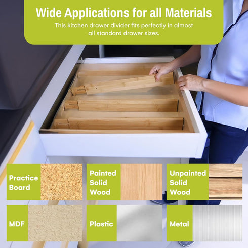 Homemaid Living Adjustable Bamboo Drawer Organizer - Expandable Drawer Dividers Set of 4 for Kitchen, Dresser,