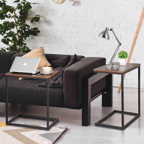 Set 2, 21.7 SUPER DEAL C Shaped Side Table of Small End Tables for Living Room, Bedroom, Bedside, Wide Tray for Laptop
