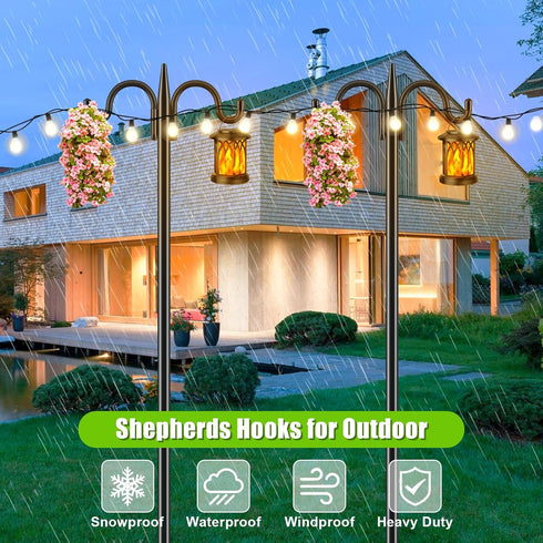 92 Inch 1 Pack 3/4 Inch Hummingbird Gtongoko Double Shepherds Hook Bird Feeder Pole Thick Heavy Duty Garden Hooks