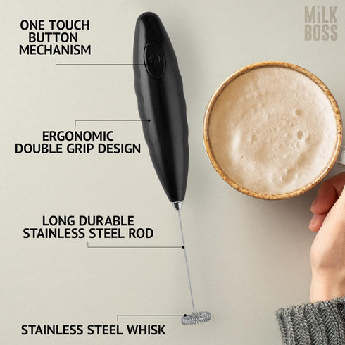Milk Boss Matcha Whisk, Handheld Electric Stirrer, Durable Stainless Steel Blender for Matcha Tea, Black Grip