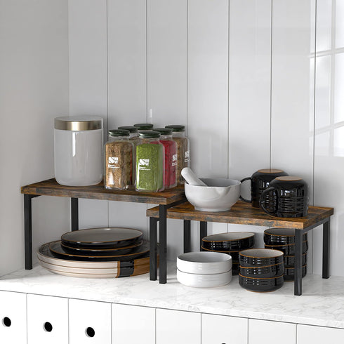 Simple Houseware Expandable Counter Shelf in Rustic Brown