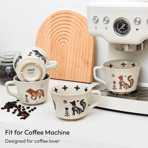 11 oz (Set 4, Ceramic Coffee Mug, Small Novelty Unique Teacup with Handle, Stoneware Cup for Tea Mocha Latte Cappuccino