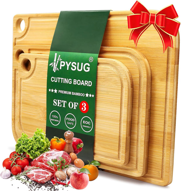 3Pcs Bamboo Cutting Boards for Kitchen, Healthy Wooden Cutting Boards for kitchen,