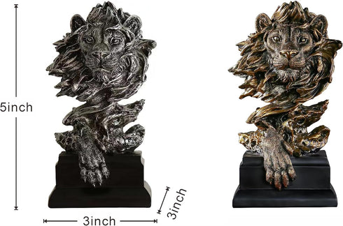 Dlfghos (2 Lion Head Statue Decor Lion Sculpture for Home, Office, Bookshelf, Desk, Living Room, Barn - Decorative Art