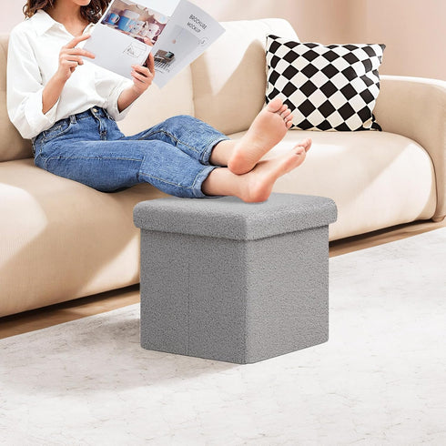 Grey,15"x15"x15" PINPLUS Storage Ottoman Cube Square Shaped Ottomans with Storage Foot Stool Footrest for Lving Room