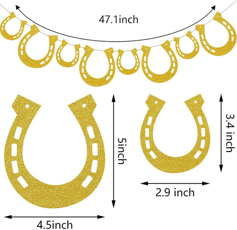 4 Piece Derby Horseshoe Garland Banner for Western Wedding Party Decoration, Pre Assembled (Gold)