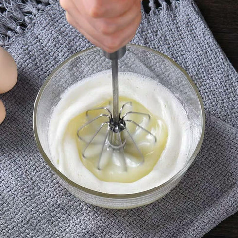 Semi-automatic Whisk, Stainless Steel Egg Beater, Hand Push Rotary Mixer for Whisking, Beating, and Stirring