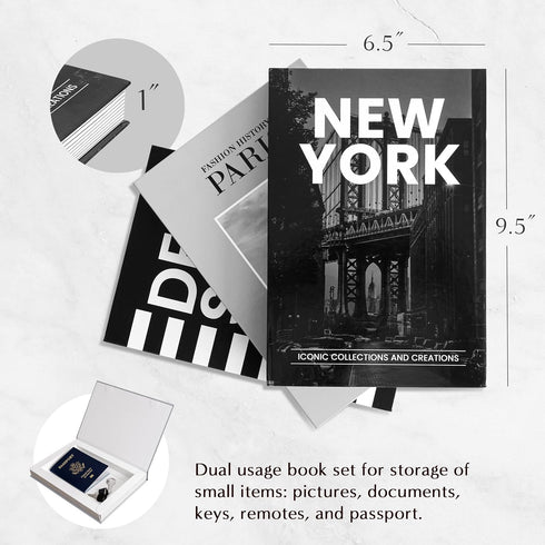 Set 3 Designer Books Decor of Decorative Books for Home Decor Aesthetic Black & White Faux/Fake Book for Decoration on