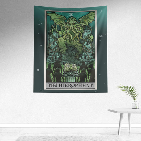 Cthulhu The Hierophant Tarot Card Tapestry Wall Hanging, H.P. Lovecraft Horror Home Decor, 60" x 50"