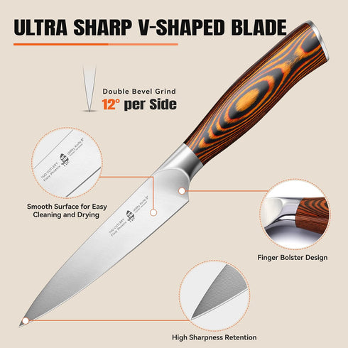 TUO Utility Knife, Small Kitchen Knife, 5 inch Paring Knife, High Carbon German Stainless Steel Cutlery