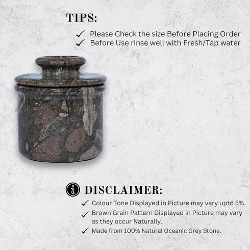 4" Oceanic Marble Butter Crock with Lid: Gray Marble Handmade Butter Storage Dish - Stylish Kitchenware