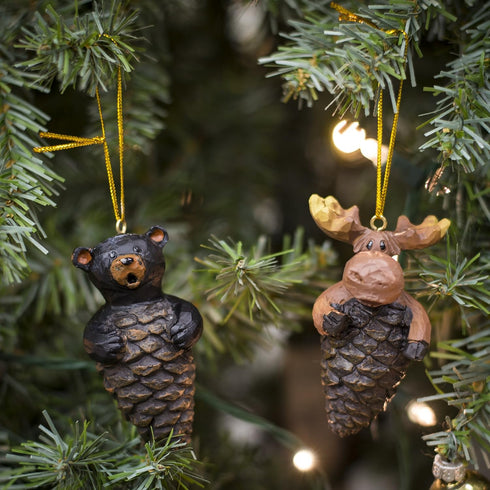Slifka Sales Co. 2 Piece Set Bear & Moose Pinecone Hanging Christmas Ornaments