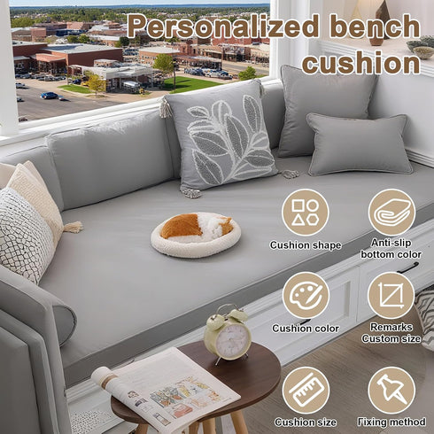 75D Custom Bench Cushions, Cat Claw Leather Fabric Bench Cushions for Indoor/Outdoor Furniture, Mudroom, Reading Nook