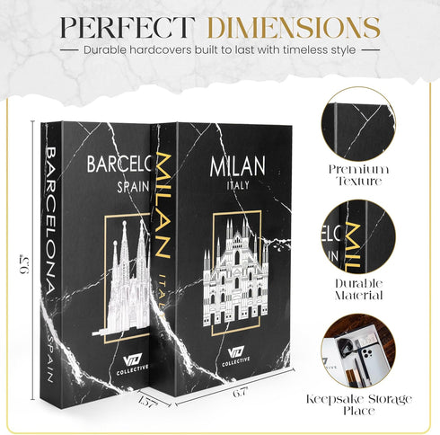 VTO Collective Decorative Book Milan/Barecelona (Black) Fake Books w/Hidden Storage for Coffee Table, Bookshelf