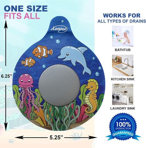 Bathtub Stopper, Universal Silicone Drain Plug Cover with Beautiful Coral Reef Illustration, Kids Gift