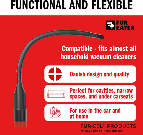 18.1 1 1/4 1 3/8 (32 35 mm), FUR-EEL Vacuum Crevice Tool, Extra Long in Flexible Attachment, Fits Round Hoses
