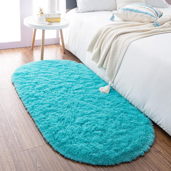 Noahas Ultra Soft Fluffy Bedroom Rugs - Kids Room Carpet Modern Shaggy Area Rugs 2.6' X 5.3', Teal Blue