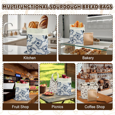 2 Pack 10 Reusable Bread Bags for Homemade Bread Sourdough, XL Bread Bag with Zipper, Pcs Large Paper Bags with Window