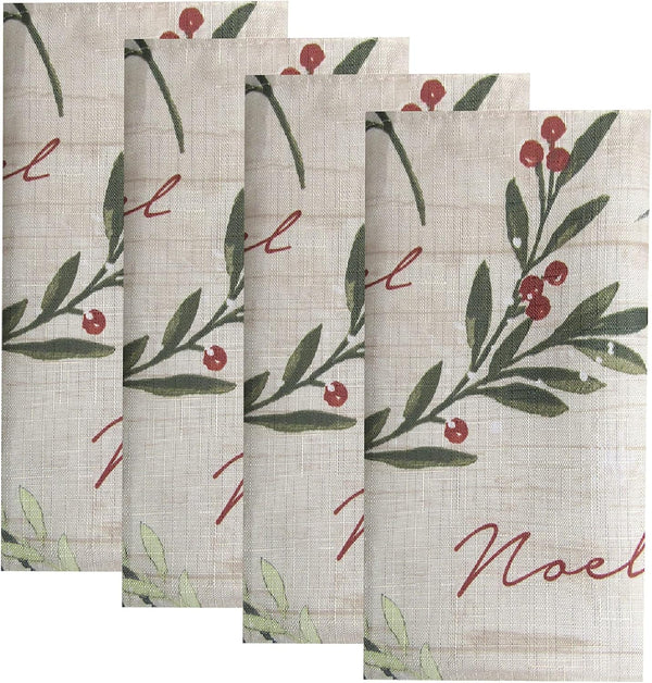 Elrene Home Fashions Set of 4 Holiday Tree Trimmings Fabric Napkins, 17" x 17"