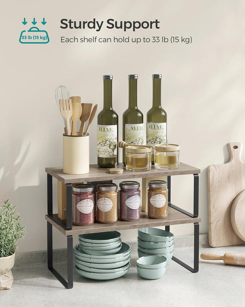 SONGMICS Cabinet Organizer Shelf, Set of 4 Kitchen Counter Shelves, Stackable Expandable Metal and Engineered Wood
