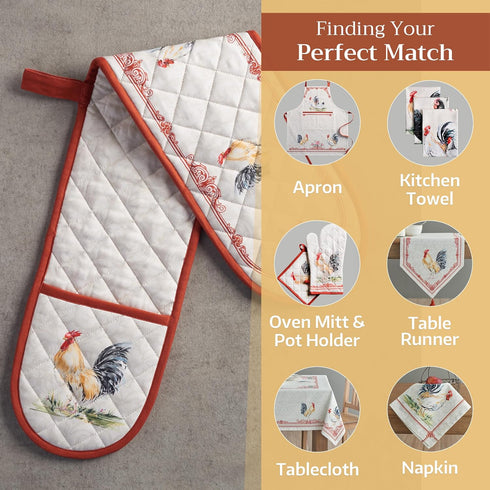 Maison d' Hermine Double Oven Mitts - 100% Cotton 7"x35" Double Oven Mitt Heat Resistant BBQ Cooking Gloves with Loop,
