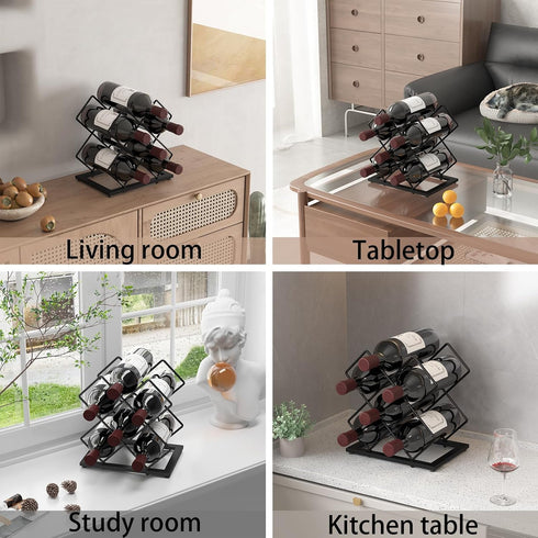 Countertop Wine Rack, 6 Bottles Storage Capacity, Modern Metal Wine Bottle Holder for Bar, Cabinet, Pantry