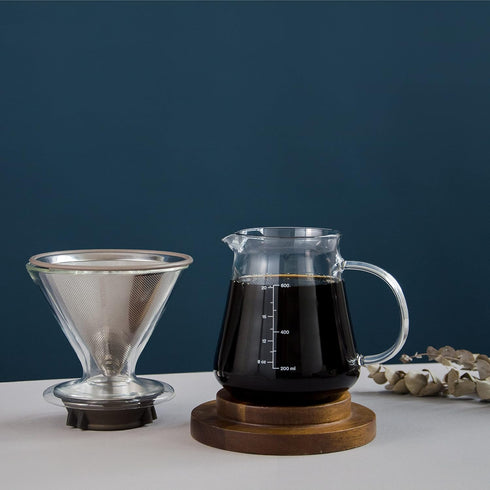 Glass Range Coffee Server for Pour Over Coffee & Tea - 800ml/27oz Ovalware Microwave Safe & Heatproof Glass Body