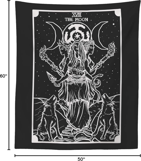 The Goddess Hecate Tarot Card Tapestry (Black & White) - Triple Moon Goddess of Witchcraft Hekate Wheel Pagan Witch